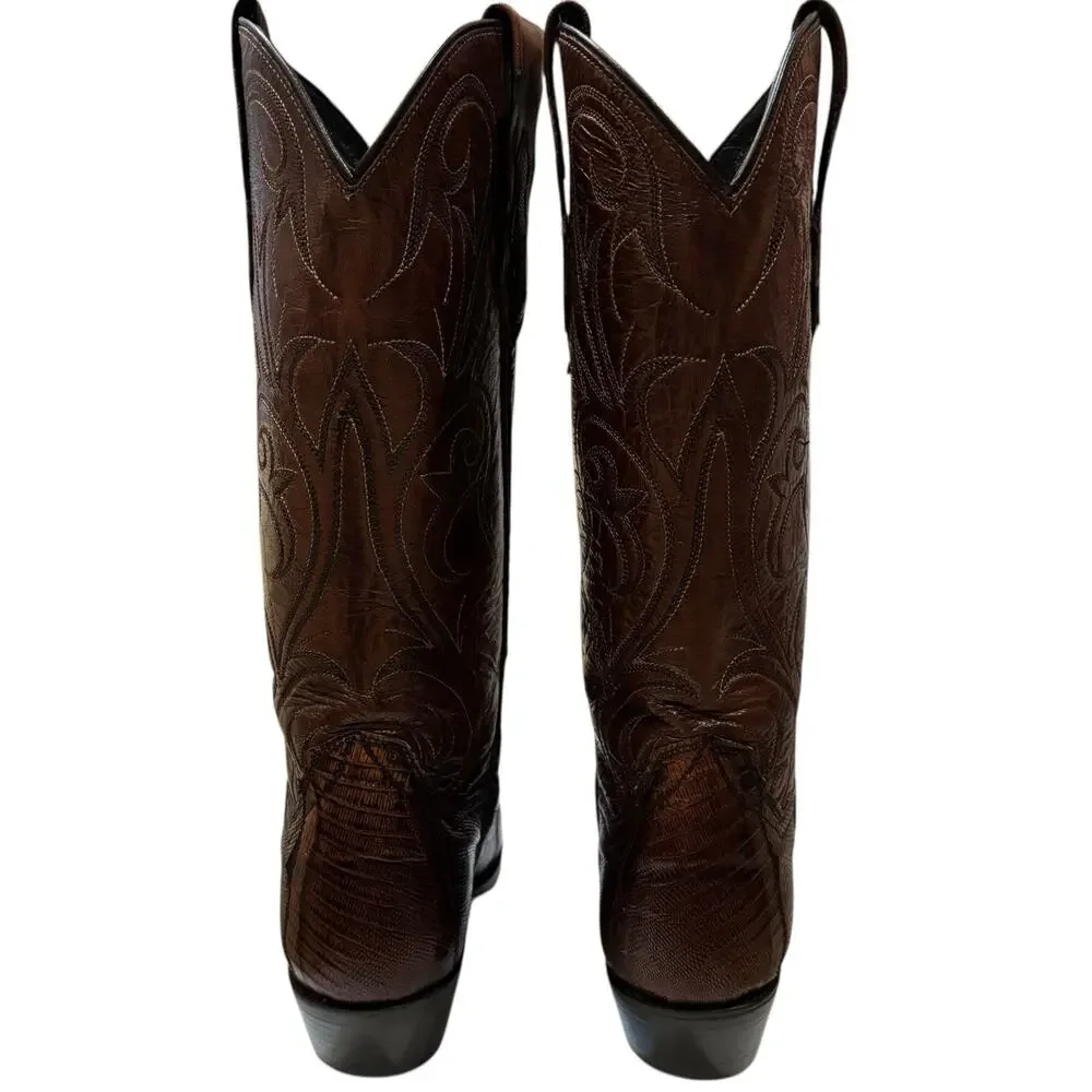 Vintage 1996 Dan Post Teju Lizard Cowboy Boots Brown Mens 6 Wide | W 7. 5-8 EUC!